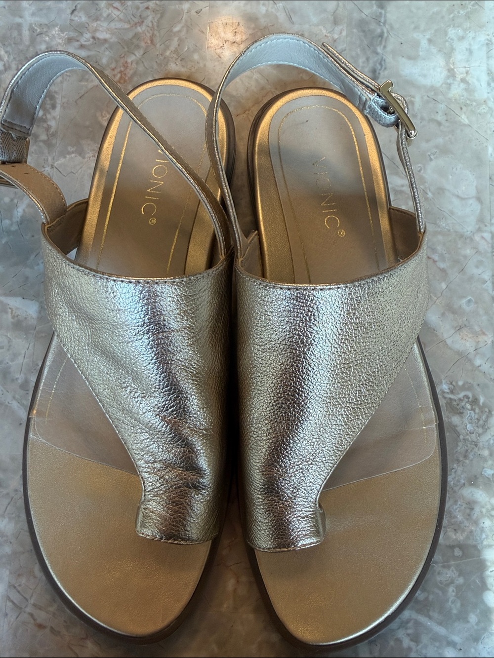 Vionic Metallic Gold Slingback Toe-Post Sandals